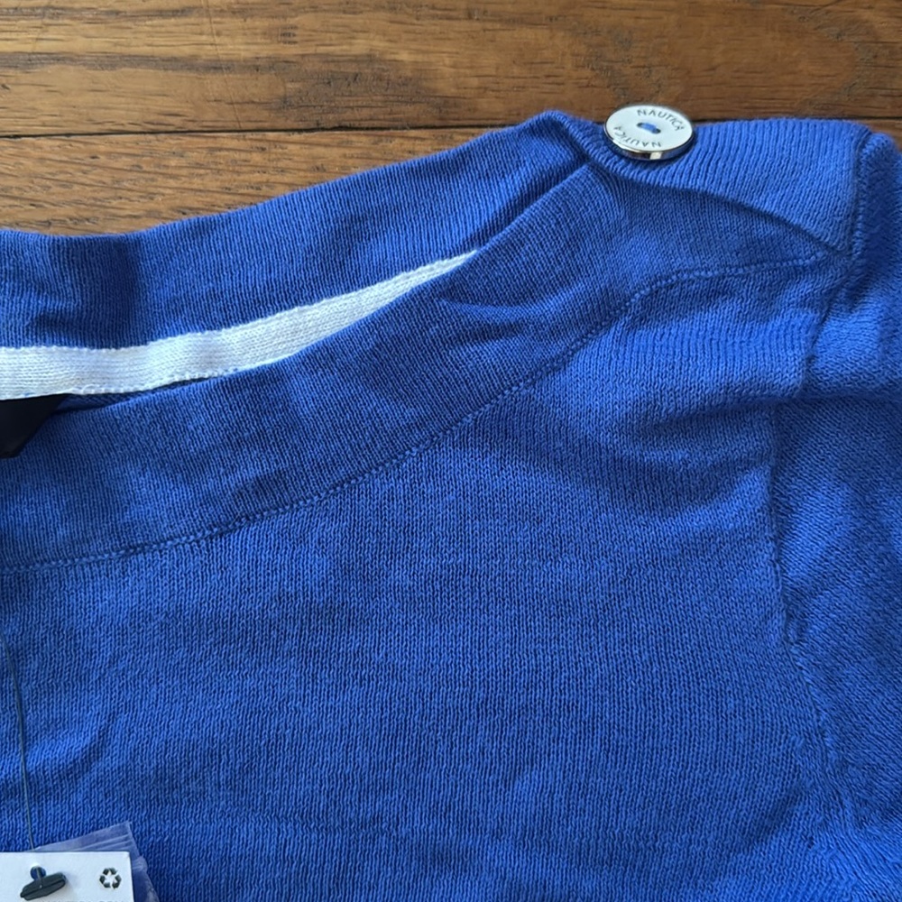 🐟 Nautica blue/white striped boatneck sweater. Size S. NWT. - Picture 4 of 7